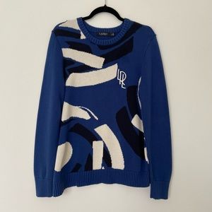 Ralph Lauren Black Label Royal Blue, White & Black Abstract Crewneck Sweater